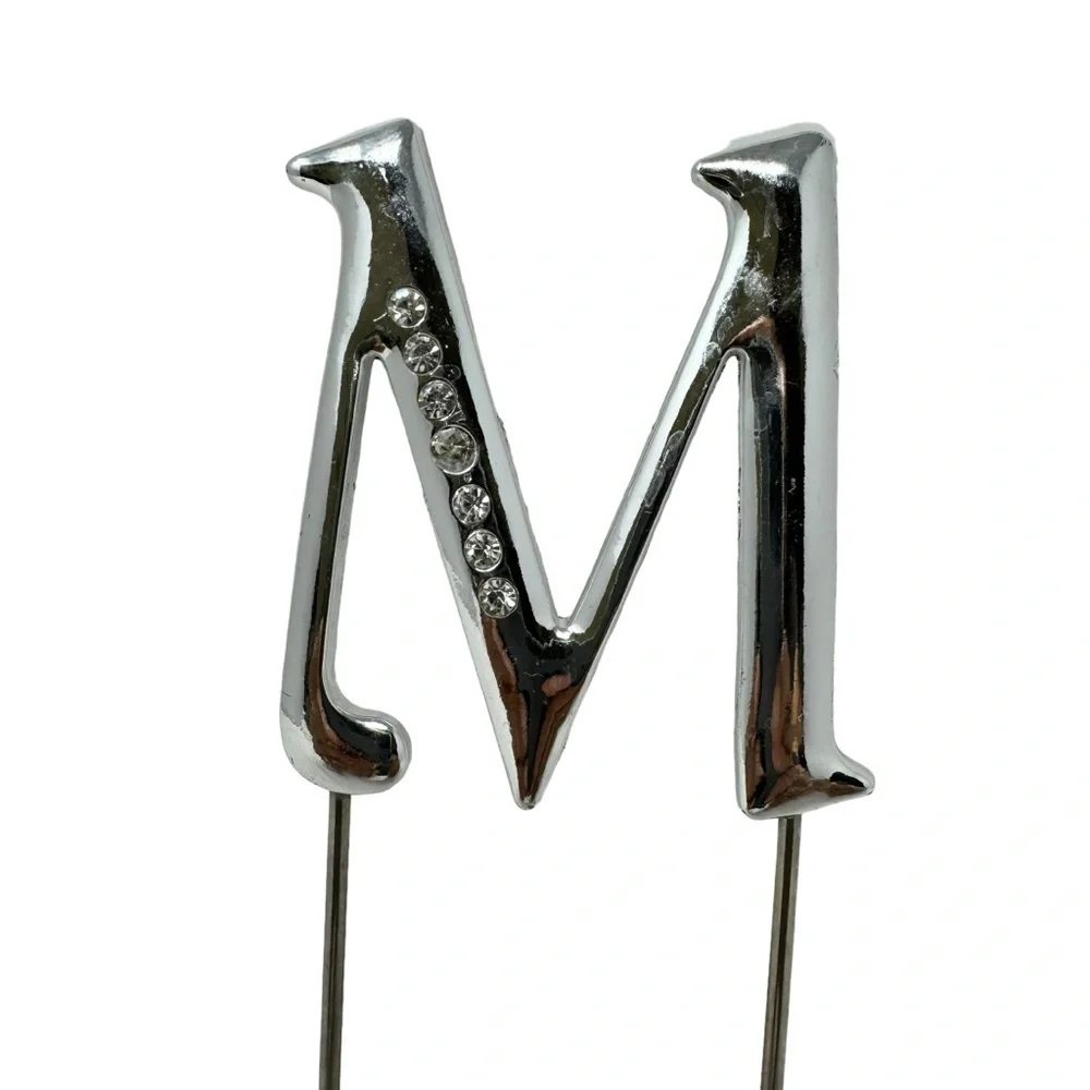 Silver 3” Cake Topper Decoration | Monogram Letter M | Metal